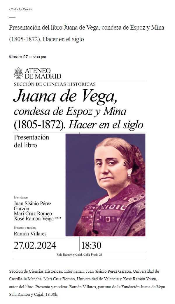 Presentación libro Juana de Vega en Ateneo Madrid.